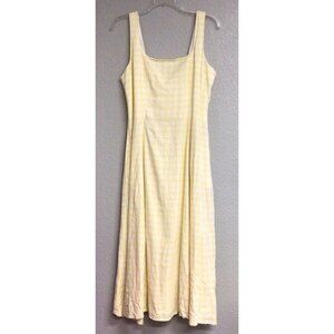 Laura Ashley Dress Maxi Linen Blend Summer Yellow Plaid Size 14 Sleeveless
